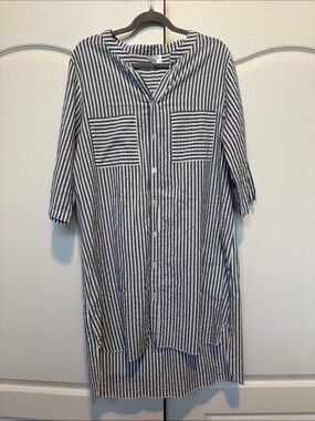 Vasana Striped Button-Down Shirt Dress in Navy and White